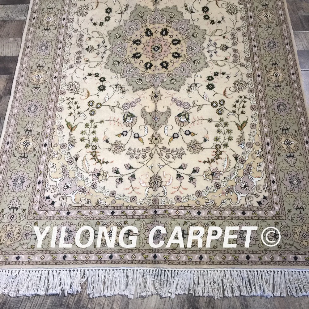 Yilong 4'x6' Традиционный персидский дизайн яркий цветок ручной работы шерстяной шелковый ковер Китайский резной шерстяной ковер(WY2101S4x6