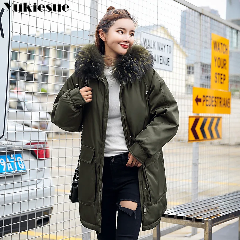 Parkas De Femmes Hiver Plus 2018 Long Femelle Black Green Fourrure Coton À Col Manteau Veste Capuchon Épais Mince Chaud Grand La Taille army Rembourré Parka EcRqROxp