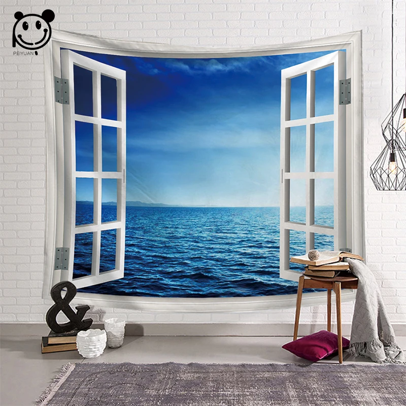 

PEIYUAN New Design Fake Window Home Decorative Wholesale Factory Custom Made Wall Tapestry
