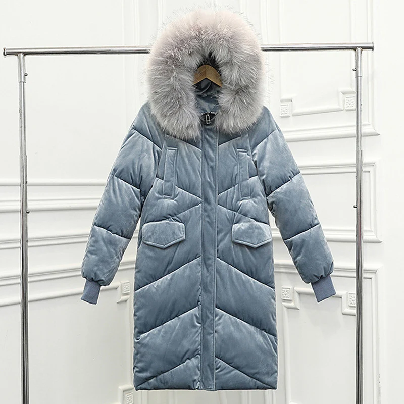 

new arrival women 2019 Velvet Down Parka Big Collar Big Fur Winter Parka Large Code Jacket Long Loose Collar Female