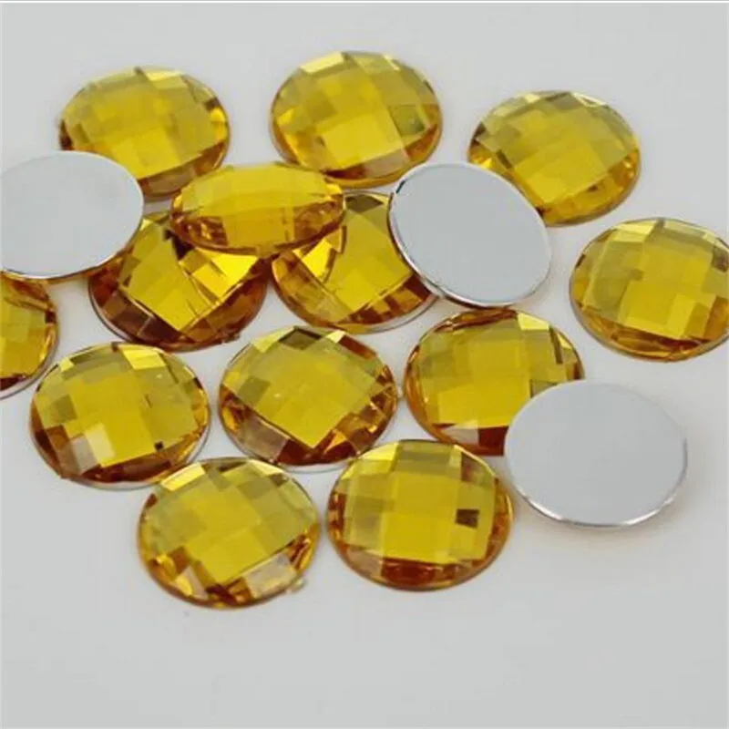

6-30MM DIY Bling Yellow Color Round Lattice Faceted Acrylic Rhinestones Flatback Acrylic Stone for Hand Craft Art Decoration