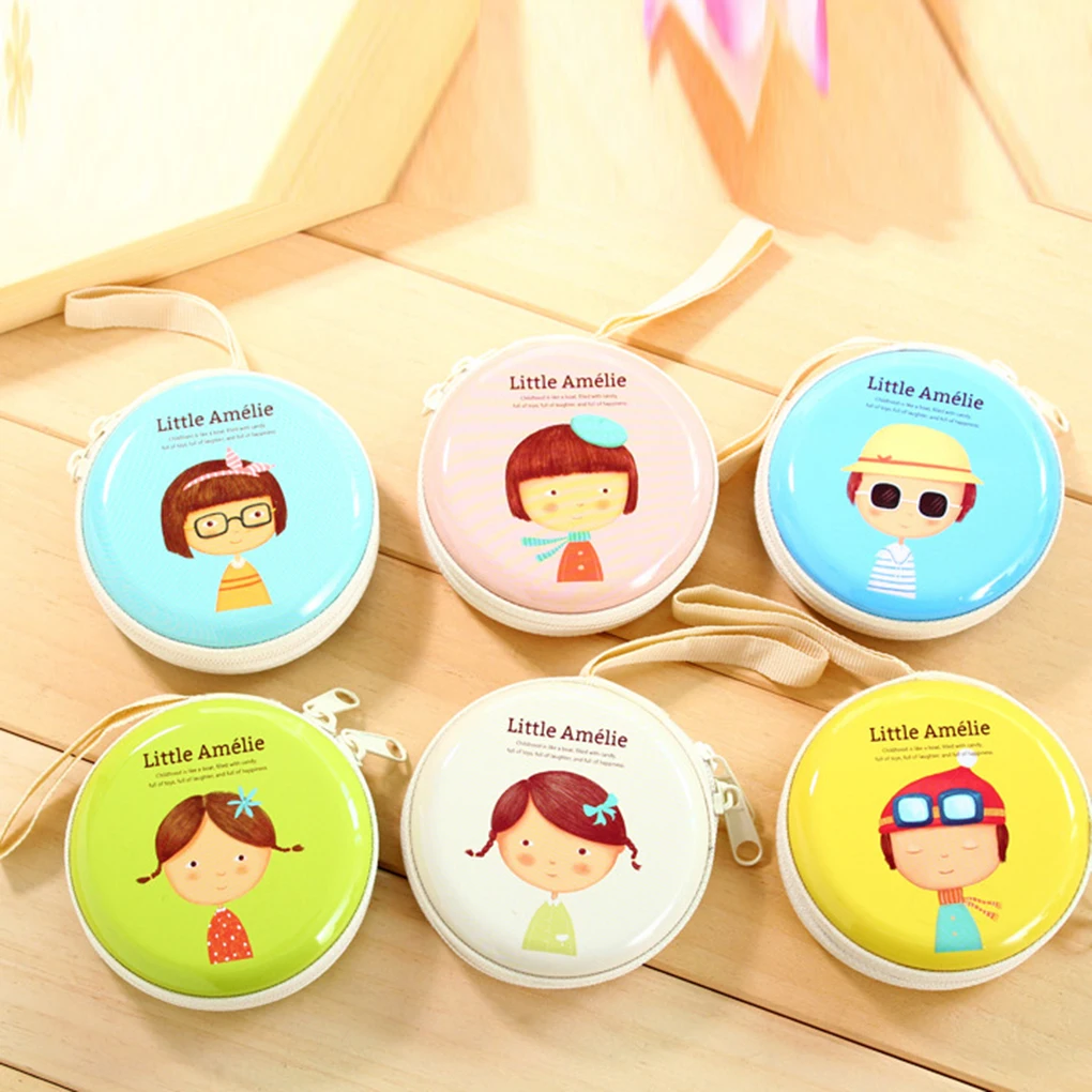 

1pcs Round Shape Cartoon Pattern Mini Zipper Coin Headset Purse Change Case New