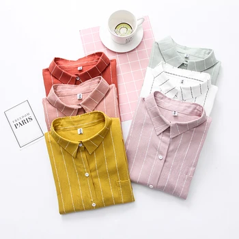 

2020 Spring Women Blouse Vintage Stripe Long Sleeve White Women's Shirts Blusa Feminine Casual Cotton High Quality Tops Blouses