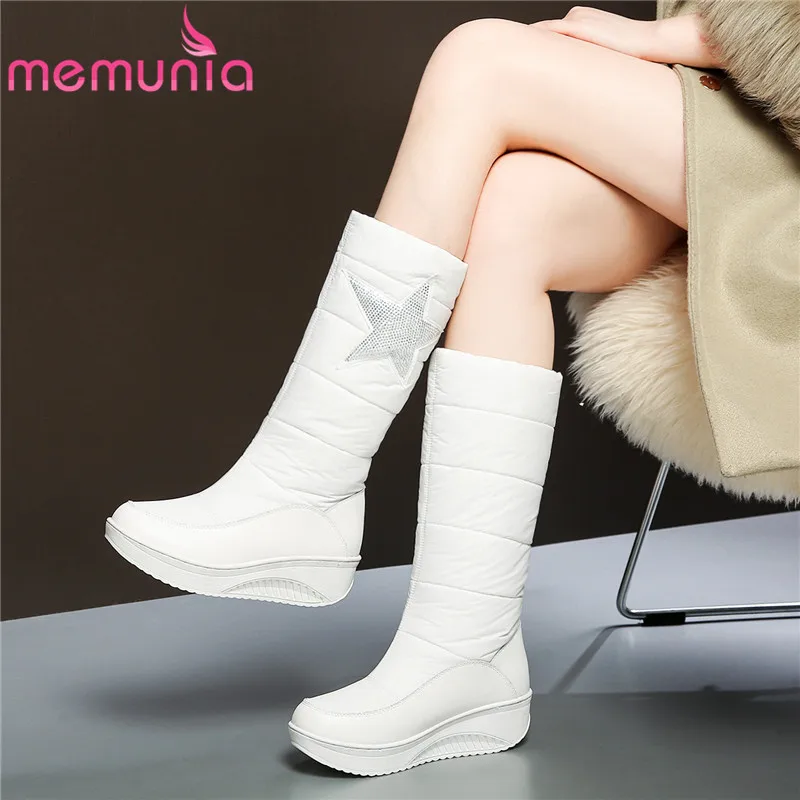 

MEMUNIA Plus size 35-44 Snow boots women wedges shoes plush platform mid calf boots white winter boots thick fur warm lady botas