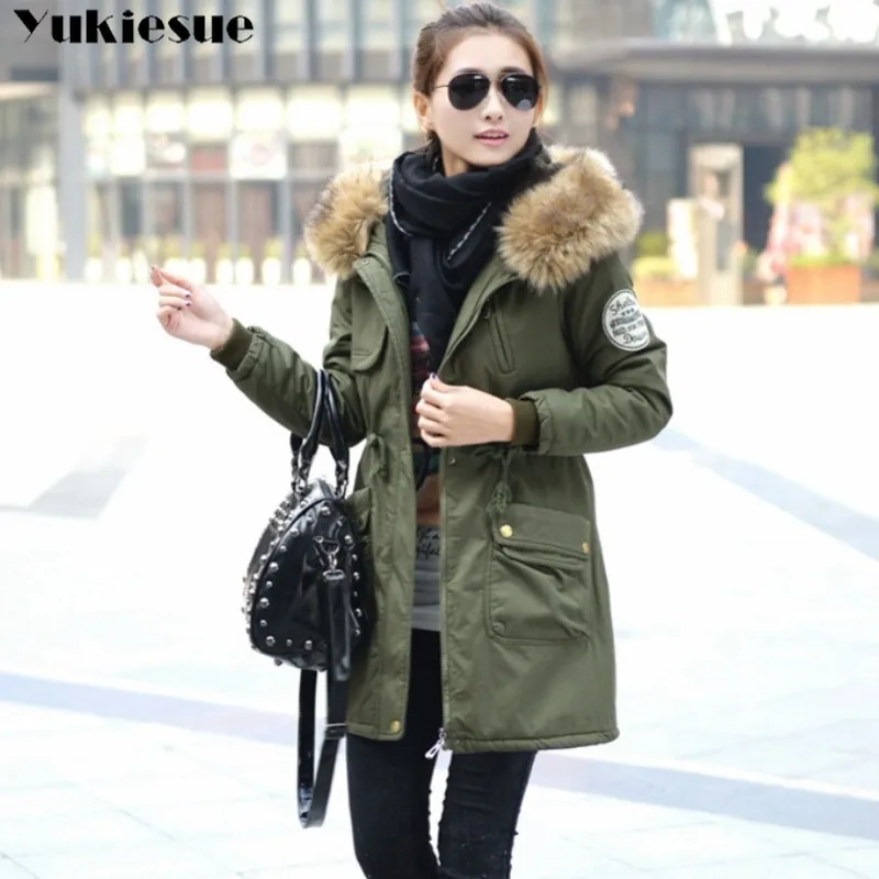 Fashion Autumn Warm Winter Jackets Women Fur Collar Long Parka Plus Size lapel Casual Cotton Womens Outwear Park Plus size