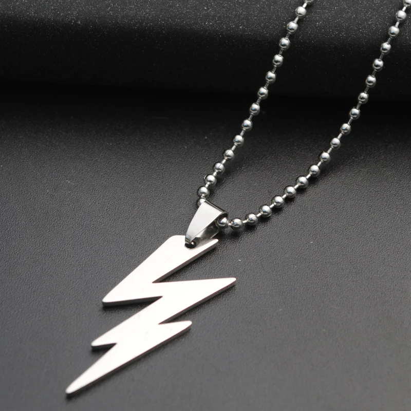 1pc Cool Lightning Bolt Pendant Stainless Steel Chain Necklace for Men,one-size