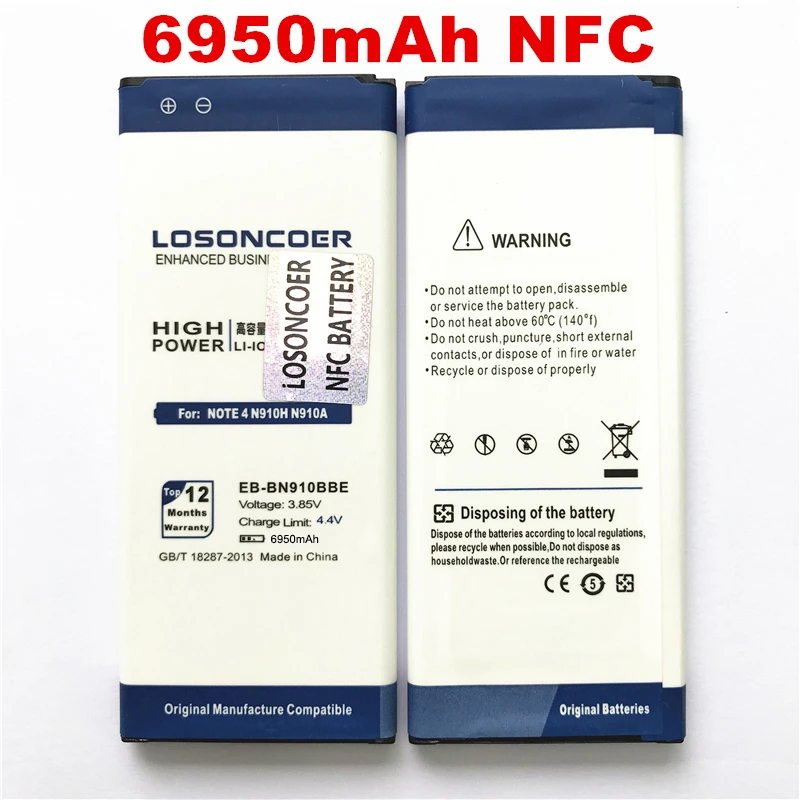 

100% Original LOSONCOER Battery 6950mAh EB-BN910BBE For Samsung GALAXY NOTE 4 NFC N910H N910A N910C N910U N910F N910FQ SCL24