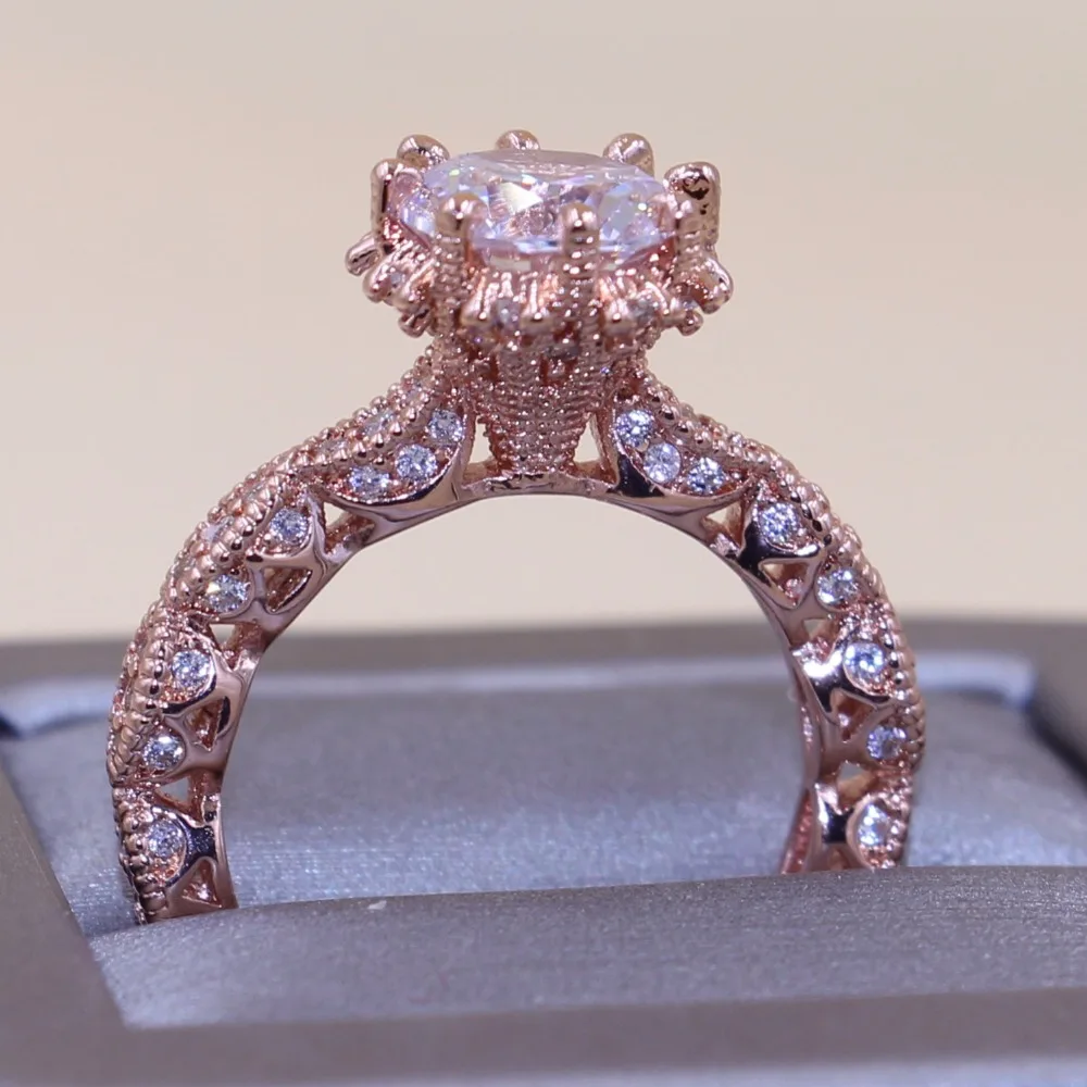 Size5-10 Enternity Couple Rings Luxury Jewelry 925 Sterling Silver&Rose Gold Round Cut 5A Zirconia Party Wedding Bridal Ring Set