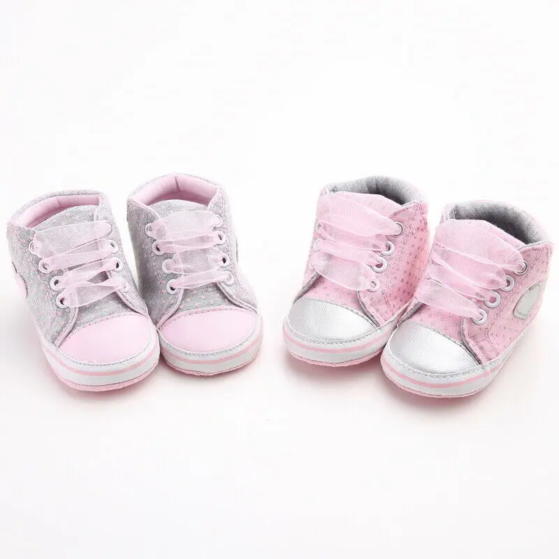 

Newborn Baby Toddler Girl Crib Shoes Pram Dot Heart-shaped Soft Sole Prewalker Anti-slip Sneakers