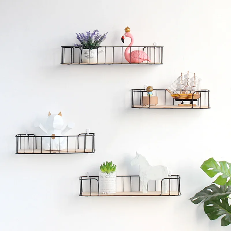 

Wrought Iron Wood Storage Rack Wall-Mounted Rack Creativity Multi-Functional Storage Household Living Room Wall Decorative Shelf
