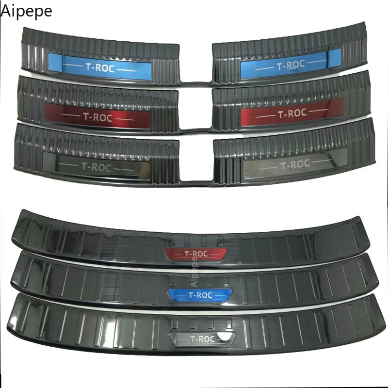 

Inner&Outer Rear Trunk Boot Bumper Guard Protector Trim Stainless Steel 2pcs for VW Volkswagen T-Roc 2017 2018 2019 Car Styling