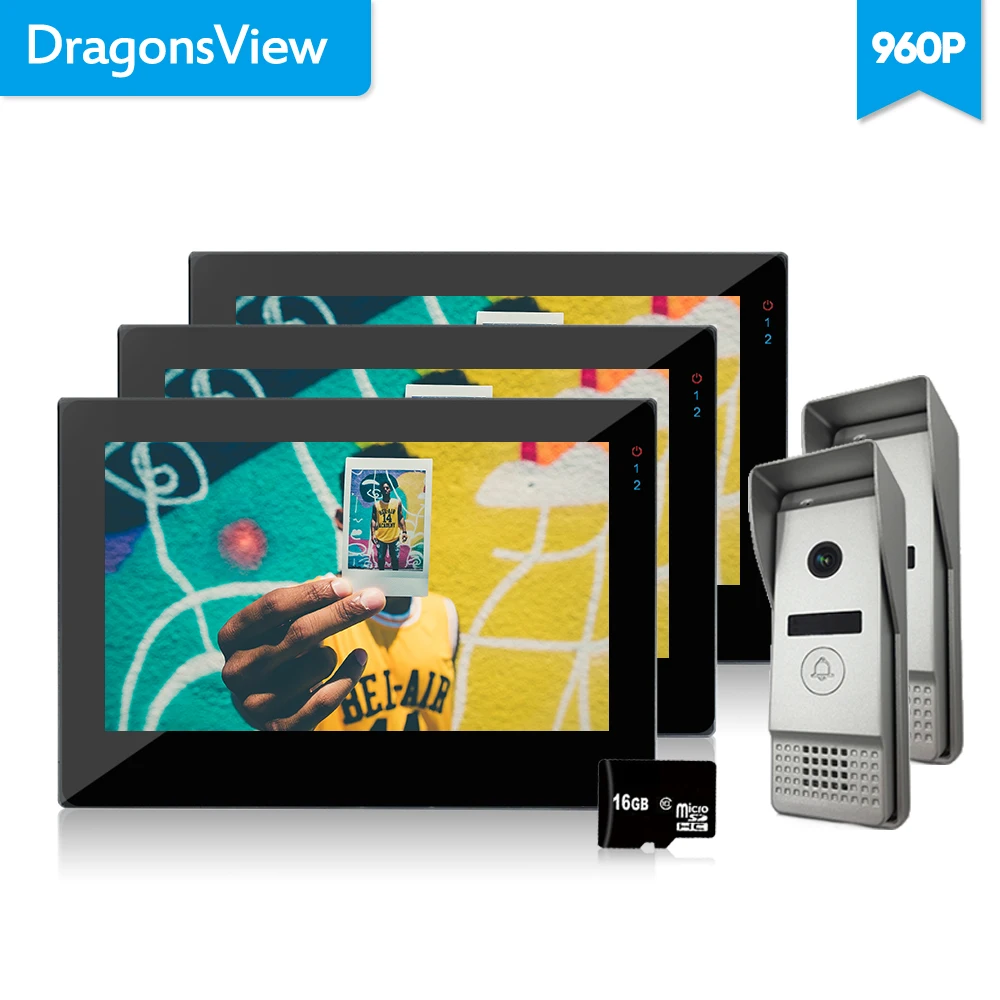 

Dragonsview 7 Inch Video Door Intercom Doorbell Phone Wired Visual Intercom 3 Indoor panel 2 outdoor panel Record Wide Angle