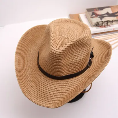 Модная соломенный джазовый ковбойская шляпа, мужские шляпы, ковбойская Кепка, летняя пляжная кепка для влюбленных, соломенная шляпа с козырьком от солнца - Цвет: Kahki