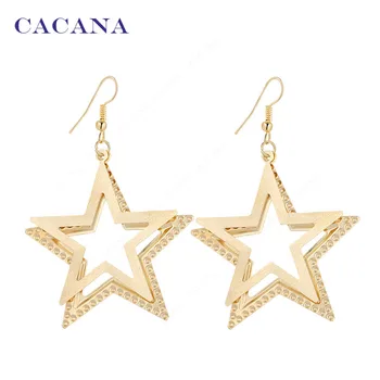 

CACANA Dangle Long Earrings For Women Double Five-pointed Star Bijouterie Hot Sale No.A241 A242