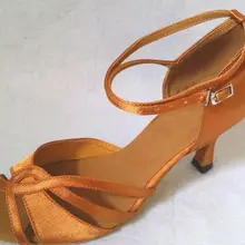 Для женщин песочно-коричневый, атлас Сальса; бальные танцы; Танго Обувь для танцев латинский танец танцевальная обувь все Размеры