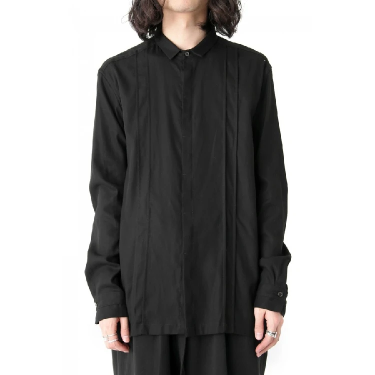 

Original design male shirt yoo yamamoto style yo dark black system long-sleeve pleated stitching S-6XL! Big yards men's clothing