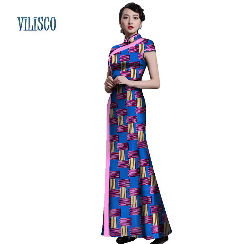 Элегантные китайские Cheongsam африканские кружевные платья с принтом для женщин Bazin Riche Custom clothing сексуальное прямое платье WY2856 - Цвет: 11