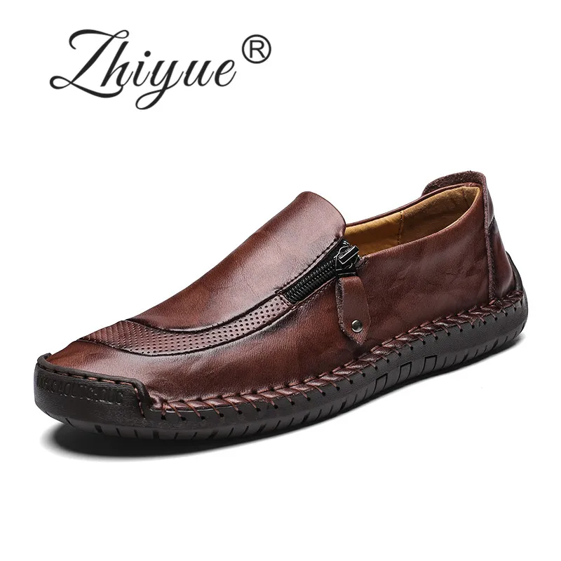 

ZHI YUE Fashion Men Leather Casual Shoes Loafers Spring Autumn Mens Moccasins Male Flats Shoes Brown Black Red Size 38-48