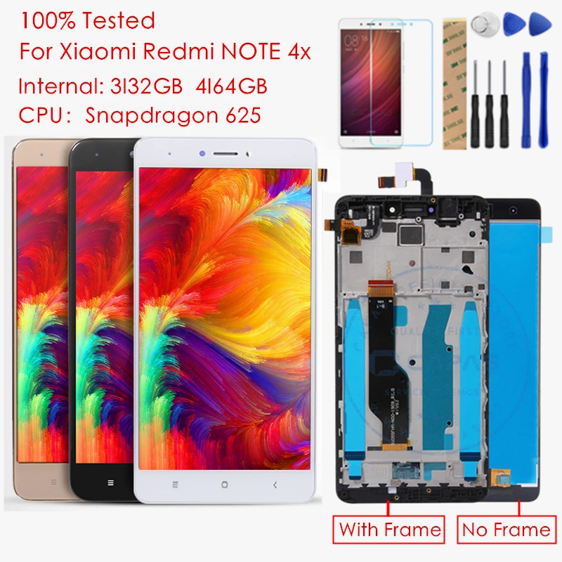 Для Xiaomi Redmi Note 4X3 Гб оперативной памяти, ЖК-дисплей Дисплей Сенсорный экран Панель каркасные Snapdragon 625 16/32 ГБ Тесты Запчасти для авто