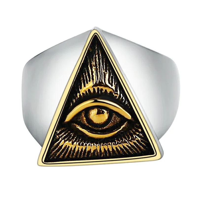 Ювелирные изделия Valily, мужское кольцо Египетский Глаз Хоруса Ra Udjat, золотого цвета, нержавеющая сталь, Панк иллюминаты, пирамида, кольцо для мужчин