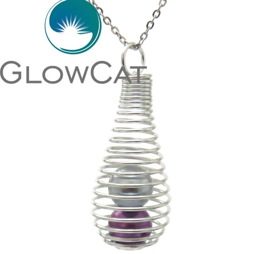 

KK581 Large 41mm Bottle Spiral Spring Beads Cage Locket Fragrance Essential Oil Diffuser Oyster Pearl Cage Iron Pendant Necklace