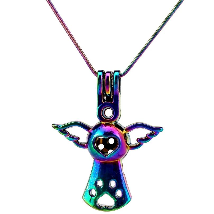 22" Rainbow Color Snake Chain Pick a Pearl Butterfly Cage Locket S-PC-617 22" Rainbow Color Snake Chain Pick a Pearl Butterfly Cage Locket S-PC-617