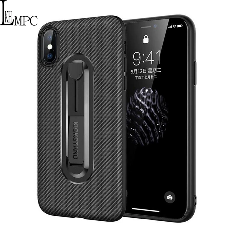 Best Business invisible bracket mobile phone case for iphoneXR case full protection for iphone 7 8 6 6splus carbon fiber soft cover