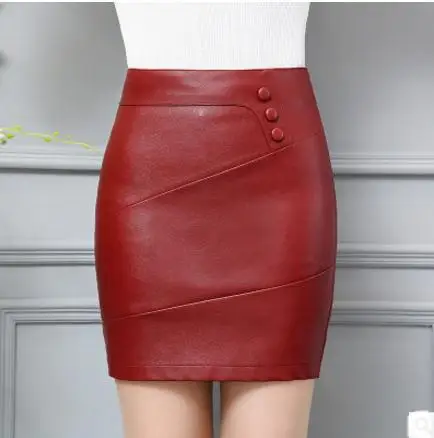 Женские юбки-карандаш из искусственной кожи с высокой талией черного/красного цвета, облегающая офисная юбка из искусственной кожи, повседневные кожаные юбки M/4Xl Saias K671 - Цвет: red