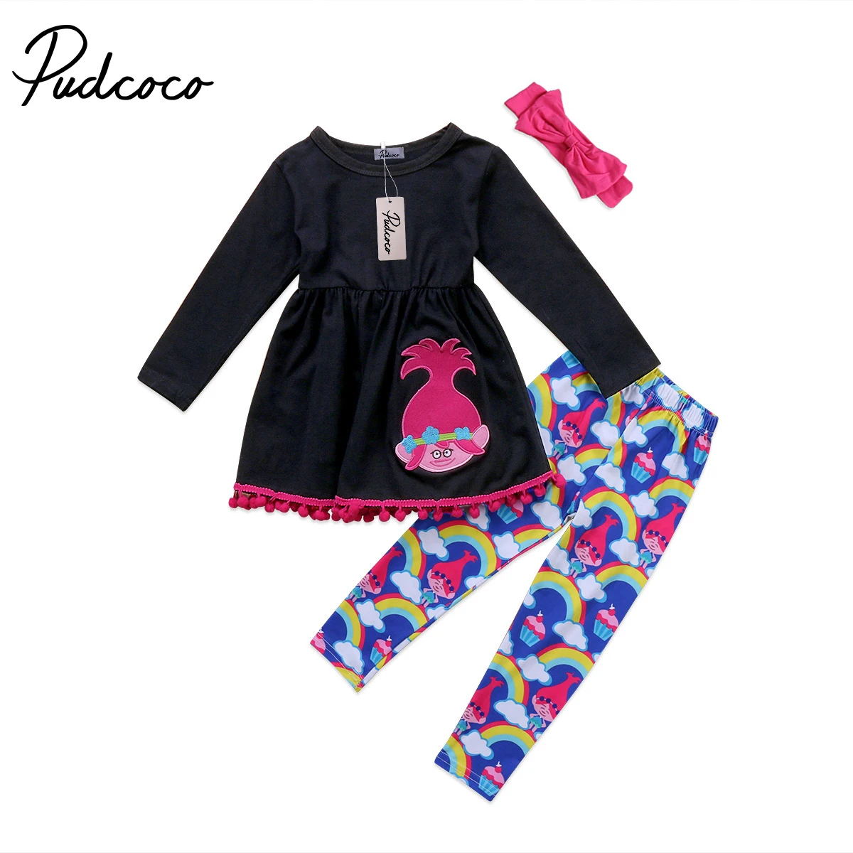 3Pcs Adorable Children Kids Baby Girls Rainbow Dress Tops Shirt+Pants