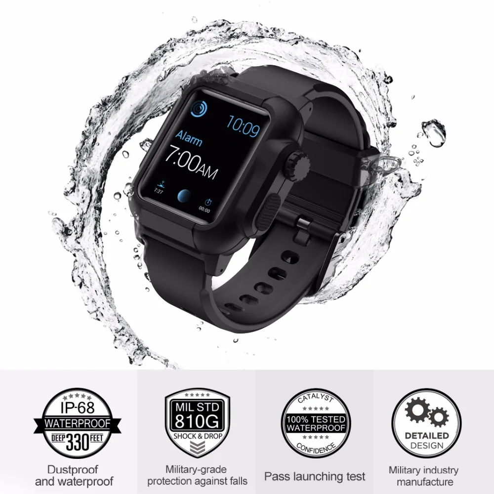 

New Waterproof Shock Proof Impact Resistant case for Apple Watch series 5 4 3 2 Silicone band iwatch band 42mm 44mm accessories