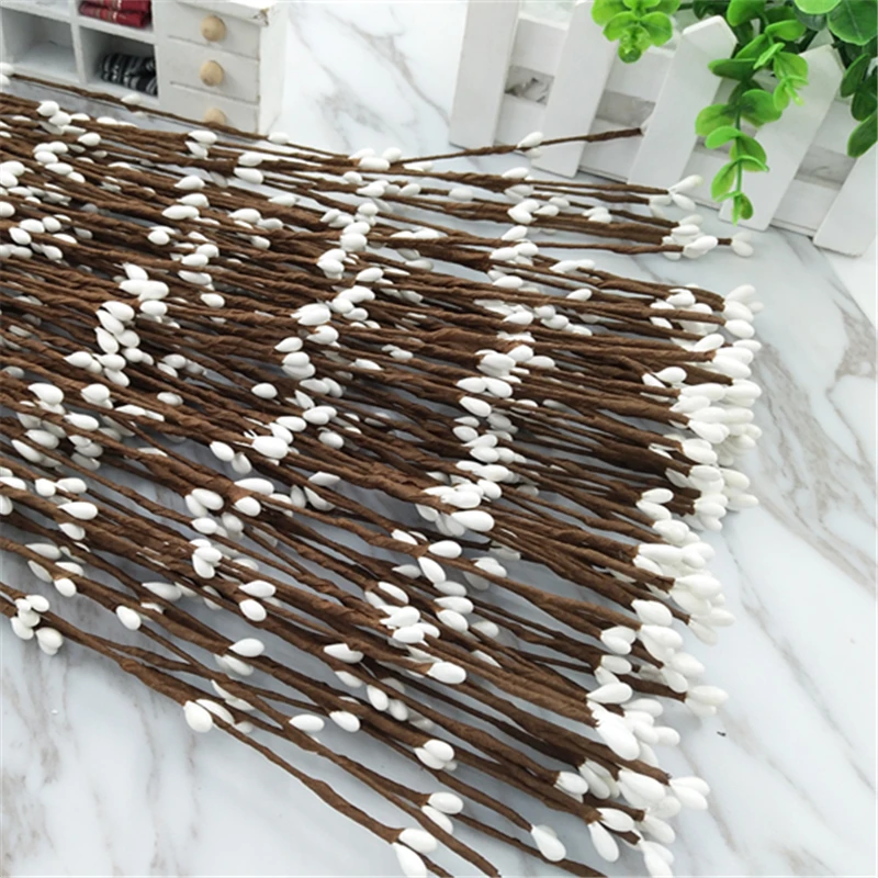 

10unids paper wrapped line branch artificial dry flower buds with mini pears, 60cm DIY material wreath