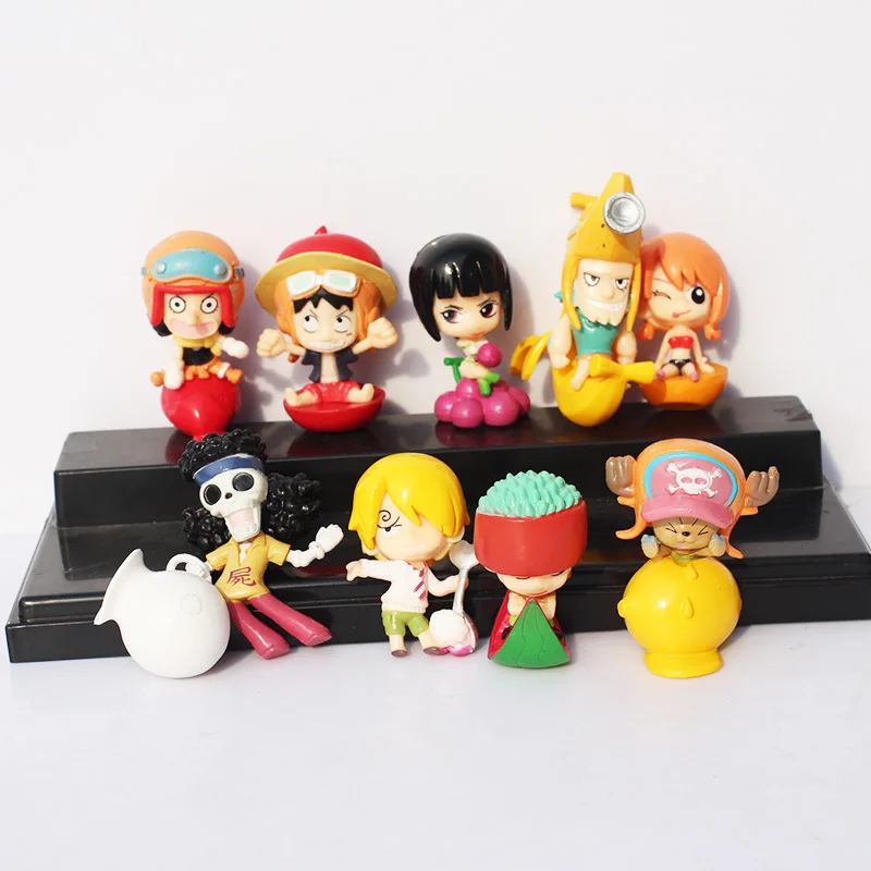 

9pcs/lot New Fruit One Piece Luffy Nami Chopper Boa Usopp Brook Sanji PVC Action Figure Toy Collective Doll Free Shipping