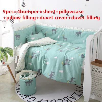 

Promotion! 6/9PCS Animals Baby Cot Crib Baby Cotton Bedding Set Duvet Cot Bumper Sheet
