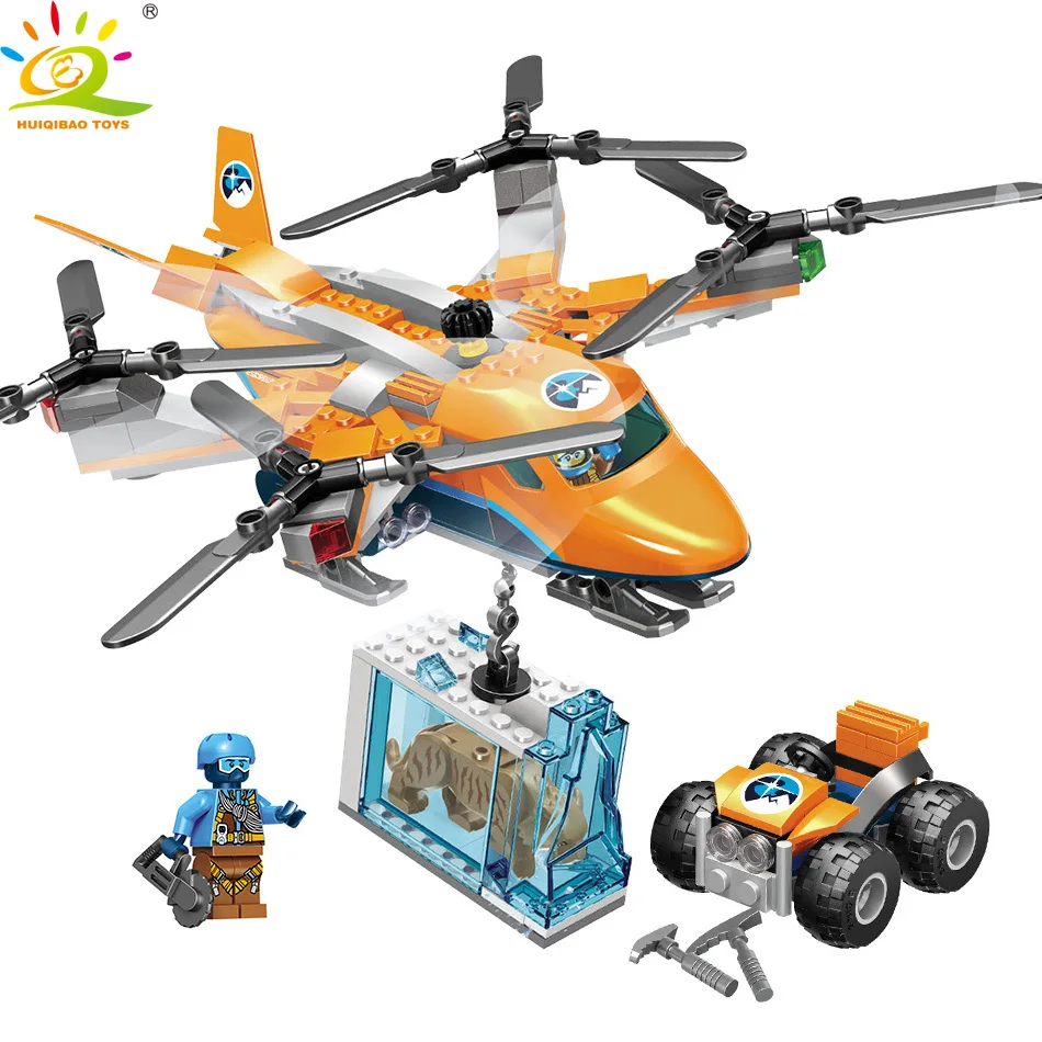 

HUIQIBAO TOYS 296pcs Polar Helicopter Building Blocks kit For Children Compatible Legoed City Arctic Truck Animal Figures Bricks