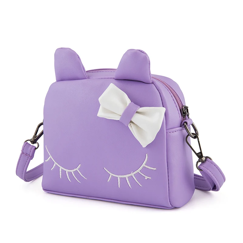 Сумка на плечо для девочек из искусственной кожи, на молнии, милая сумка с бантом, детская повседневная сумка-мессенджер, LXX9 - Цвет: Фиолетовый