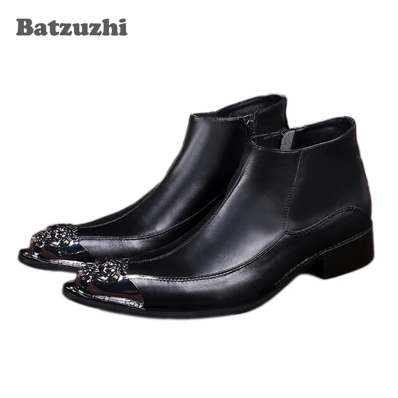 

Batzuzhi Japanese Style Fashion Mens Boots Pointed Iron Toe Black Men Leather Ankle Boots Zip Antumn Boots Men Botas Masculina