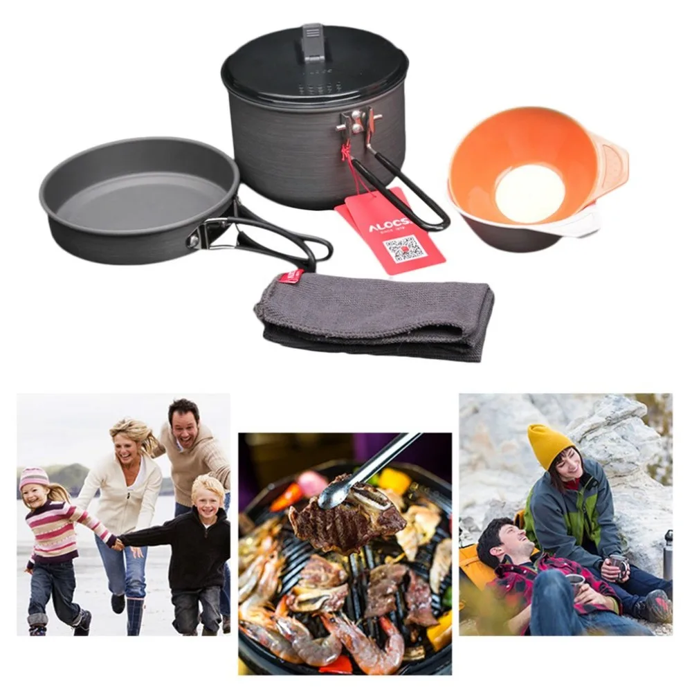 Alocs cw-c26 calentamiento rápido acampar al aire libre Utensilios de cocina camping pot tazón sartén set supervivencia al aire libre Herramientas para 1- 3 personas caliente