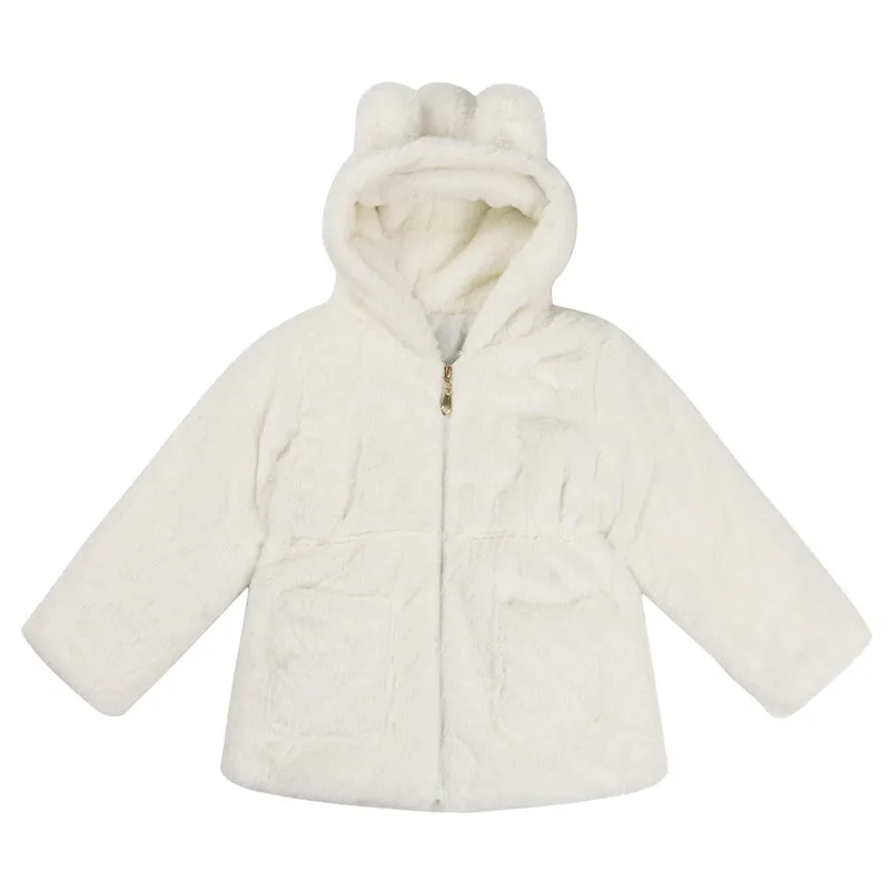 Белое пальто с капюшоном и длинными рукавами из искусственного меха для маленьких девочек 18 мес.-10 лет, осенне-зимняя теплая детская куртка, верхняя одежда, детская одежда, топы для детей