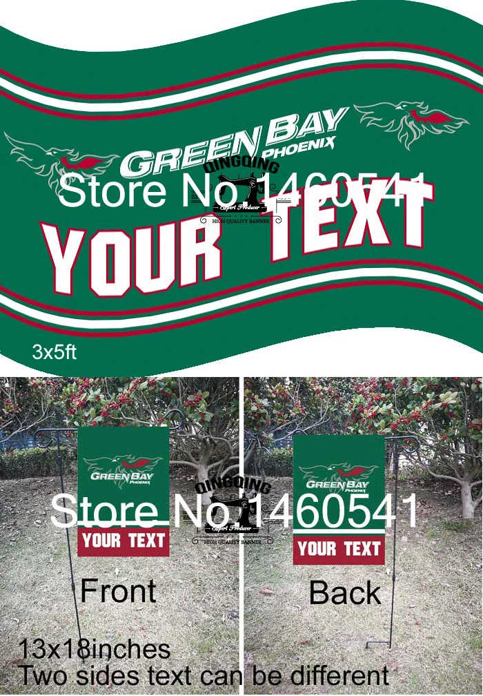 Wisconsin Green Bay Phoenix Your Text Flag 3ft x 5ft Polyester NCAA Garden 13inx18in QingQing Super Fan | Дом и сад