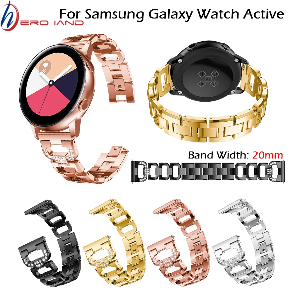 Rhinestone Diamond Stainless Steel Watchband mm For Samsung Galaxy Watch 42mm Active 2 Gear S2 Classic Jewelry Band Link Strap Smart Accessories Aliexpress