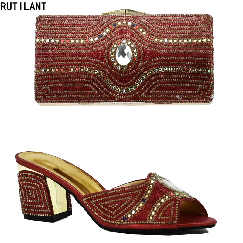 

Women Shoes and Bags To Match Set Sale Italian Ladies Shoes and Bag To Match Set Decorated with Rhinestone Nigerian Wedding Shoe
