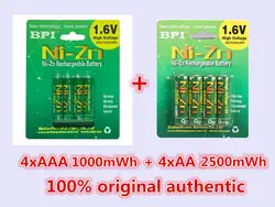 BPI 4 шт./1 карта 1,6 в 2500mWh AA батареи + 4 шт./1 карта 1000mWh AAA батареи NI-Zn AA/AAA аккумуляторная батарея