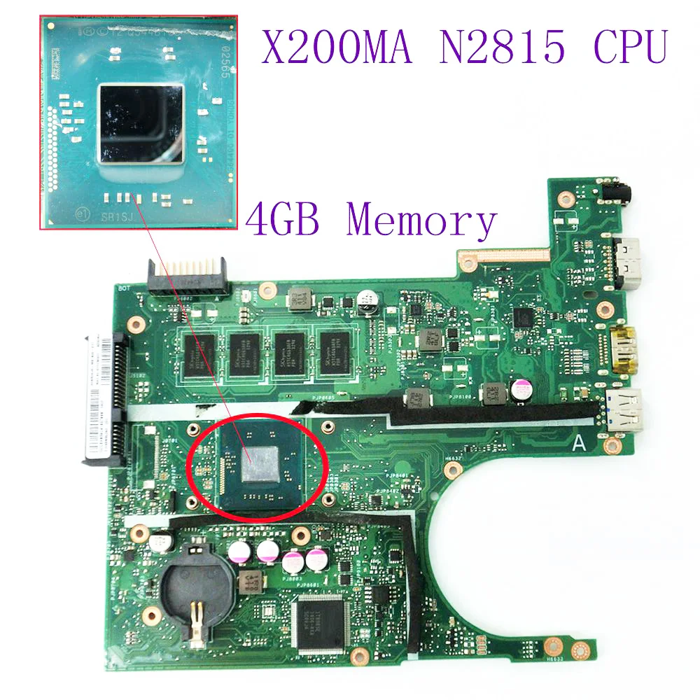 

X200MA Motherboard REV2.1 On Board N2815 CPU 4GB Memory DDR3 For ASUS X200MA K200MA F200M Laptop mainboard 60NB04UO 100% tested