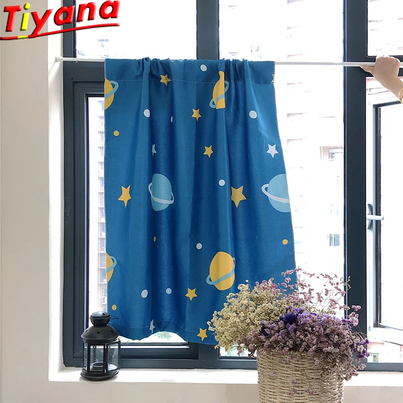 

Planet Printed Short Curtain for Kitchen Blackout Outer Space Short Curtains for Kid's Room Star Short Curtains for Bay WP355#30