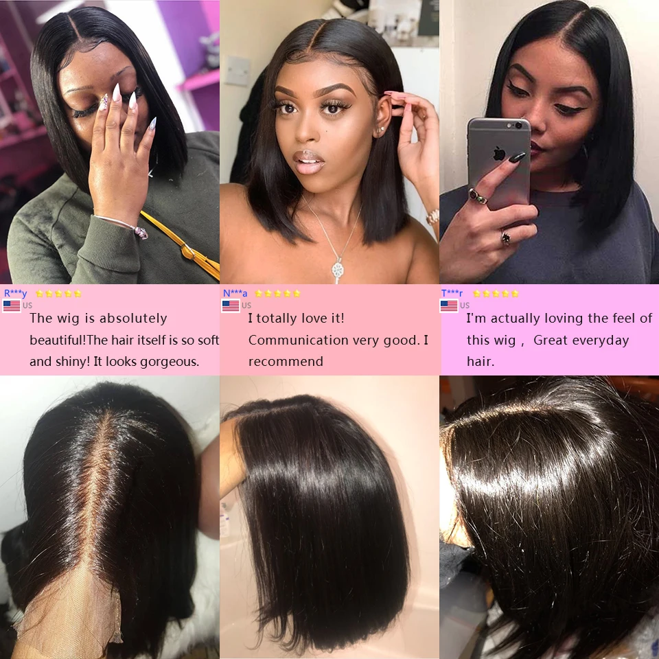 Najtaniej Prosta peruka z krótkim bobem brazylijska koronkowa peruka z ludzkich włosów 13x6 głęboka część kobiety peruka z włosów typu remy Preplucked dziecko naturalną linią włosów