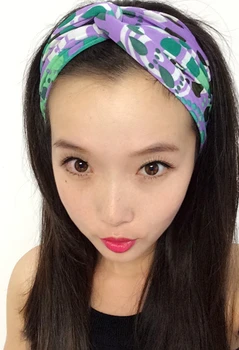

T17517 fashion new 100% cotton green dot printed headband hair headband Twist Elastic Turban Headband for women