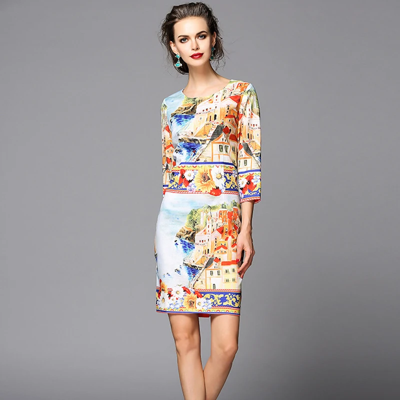 Italy Brand Designer Runway Dress 2016 Fashion Women Spring Dress