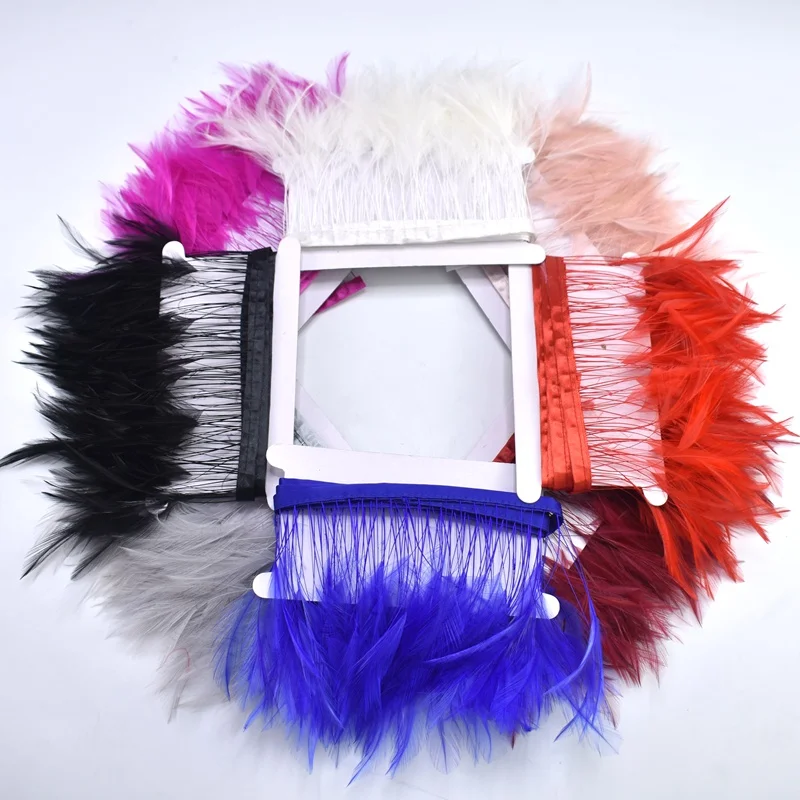 

2Meters/lot Natural Rooster Feather Trims Fringe plumes 4-6inch colored feathers Ribbon for Sewing DIY Clothing dress decoration