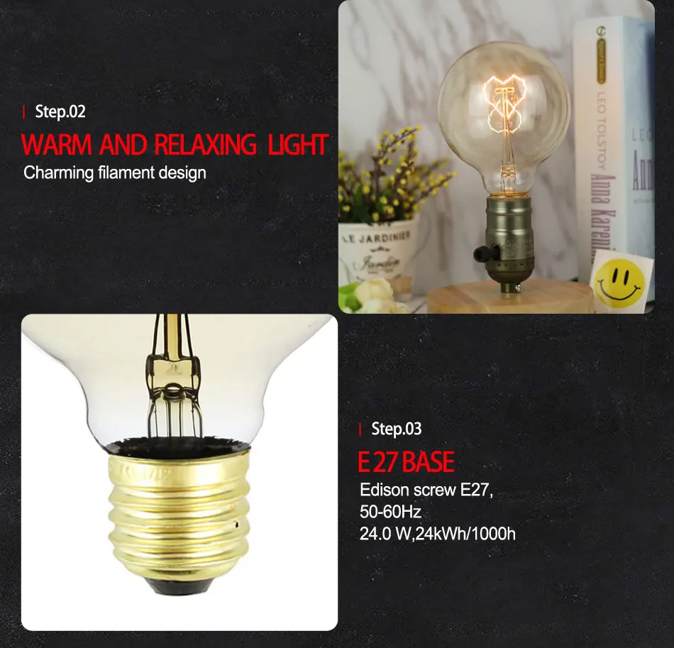 Lâmpada do Vintage Lâmpada de Tungstênio Coração Forma Filamento Edison E27 220 v 24 w Artística Lâmpada Espiral Âmbar G95 9 High Quality Luzes e Iluminação