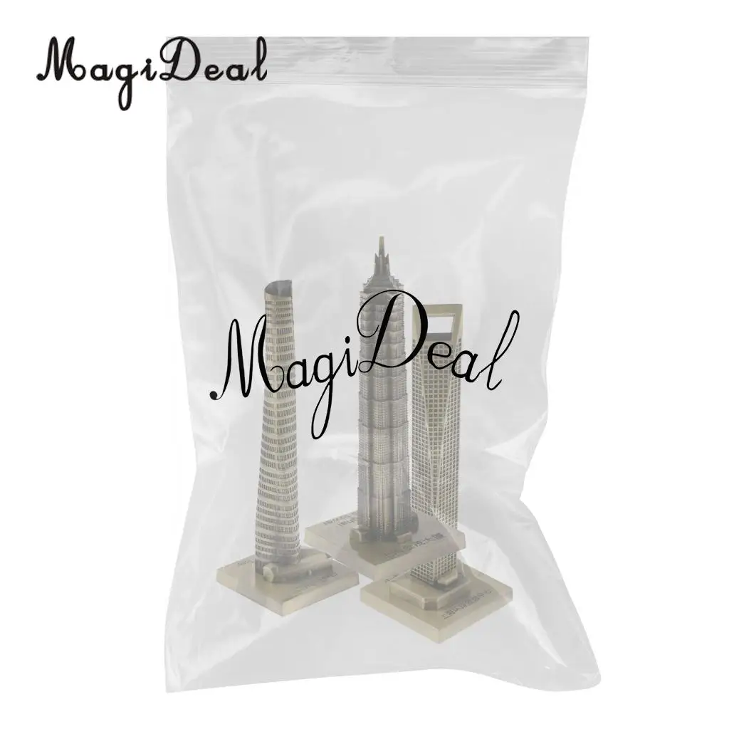 3 Pieces Souvenir Building Metal Shanghai Skylines Buildings Model Desk Decor Gift - 15cm